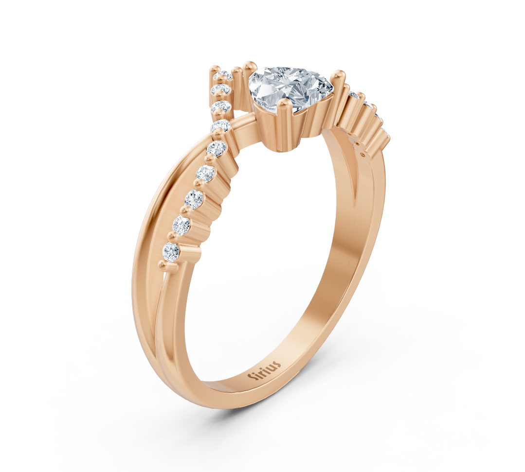 Rose gold ring with heart diamond and pavé setting of lab diamonds