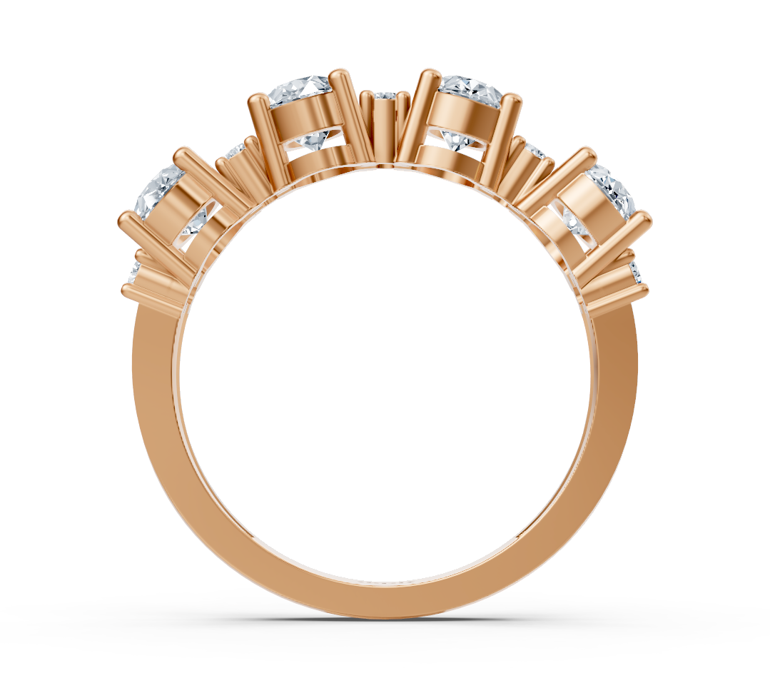 Bague en or rose ornée de plusieurs pierres, avec diamants de laboratoire ovales et ronds – bijoux haut de gamme de Rosy Lab Diamonds