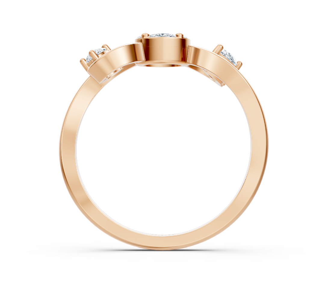 Rose gold ring with marquise, princess, and pear cut