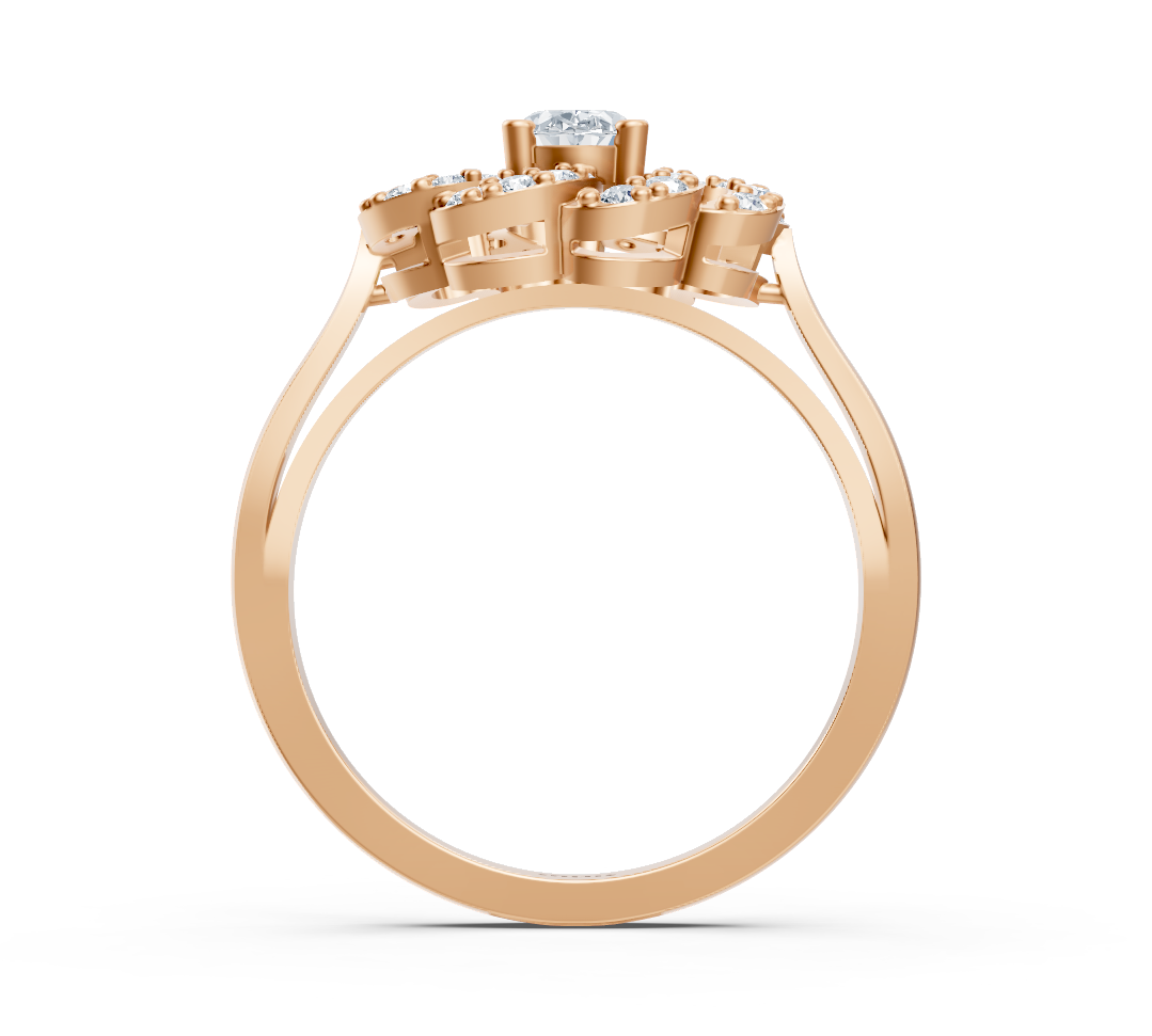 Rose gold diamond ring in blossom design with center stone – 0.36 ct