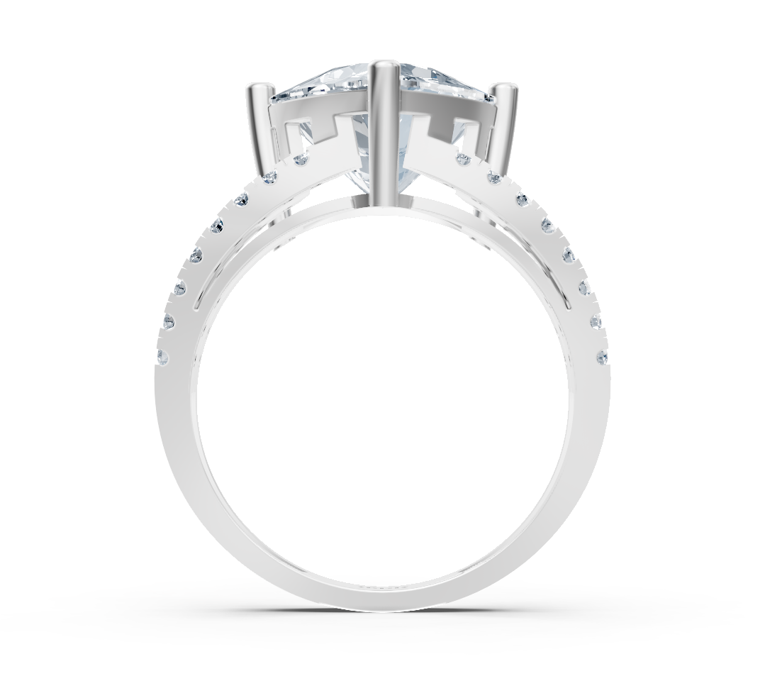 Modern trillion solitaire ring with pavé lab diamonds in 14K white gold