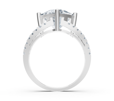 Modern trillion solitaire ring with pavé lab diamonds in 14K white gold