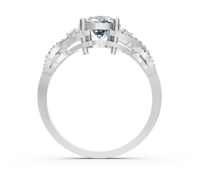 Elegant oval twisted ring with lab diamonds in 14K white gold