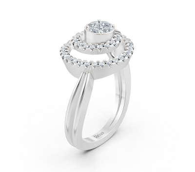 Weißgoldener Ring mit Dreifach-Halo aus Marquise-, Princess- und Runddiamanten