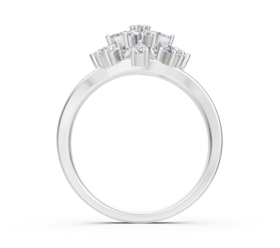 Bague en or blanc ornée de diamants de laboratoire marquise, ronds et poire – Bijoux haut de gamme de Rosy Lab Diamonds