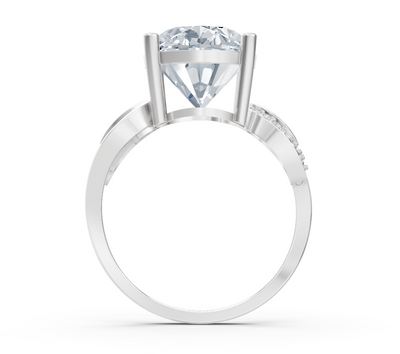 Verlobungsring aus Weißgold mit ovalem Labordiamanten und diamantbesetzter Ornamentfassung