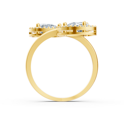 Open double ring with lab diamonds in pear and round cut in yellow gold – 77R0252