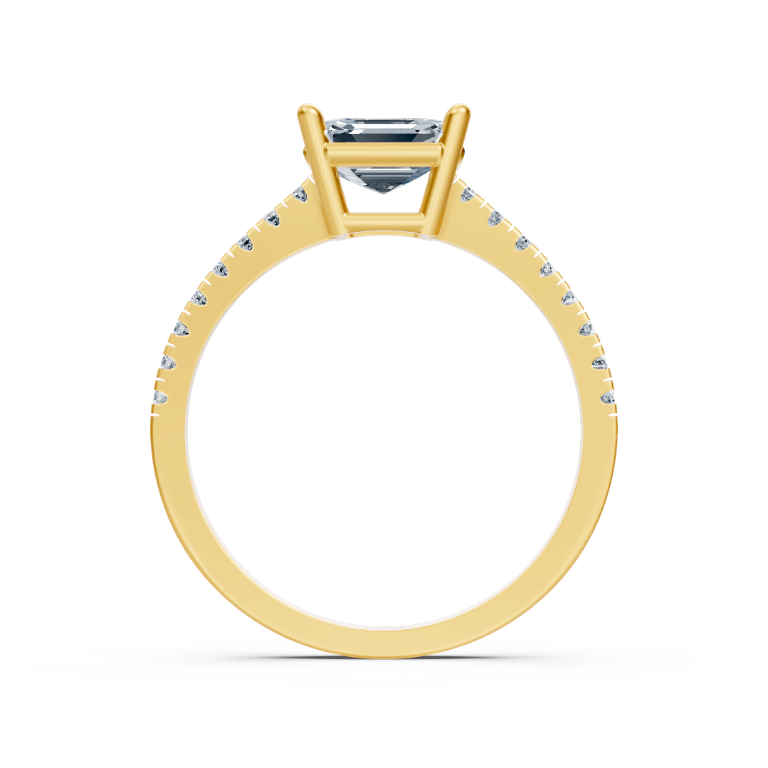 Verlobungsring mit Emerald-Cut Labordiamant und Pavé-Band in Gelbgold – 77R0255