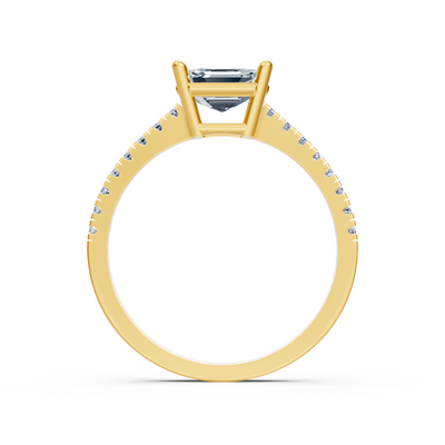 Verlobungsring mit Emerald-Cut Labordiamant und Pavé-Band in Gelbgold – 77R0255