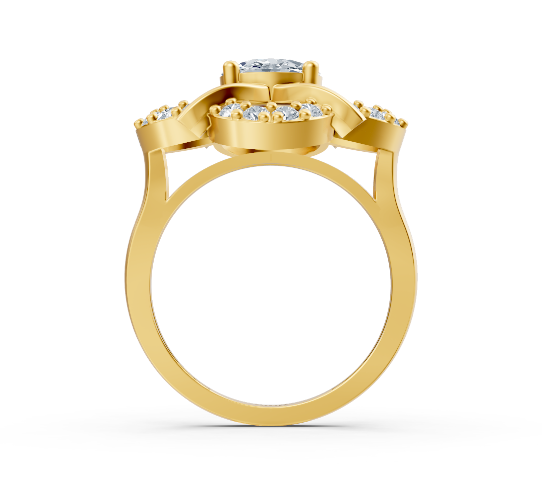 خاتم من الذهب الأصفر بتصميم زهري مع ماسة مخبرية بيضاوية - مجوهرات فاخرة من Rosy Lab Diamonds