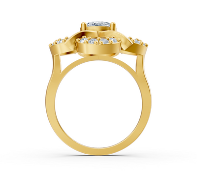 Floral yellow gold ring with oval lab diamond