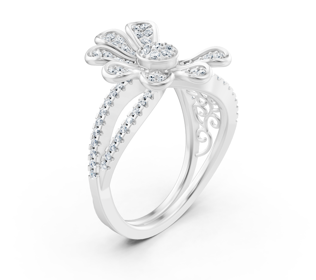 Weißgoldring mit floraler Diamantfassung
