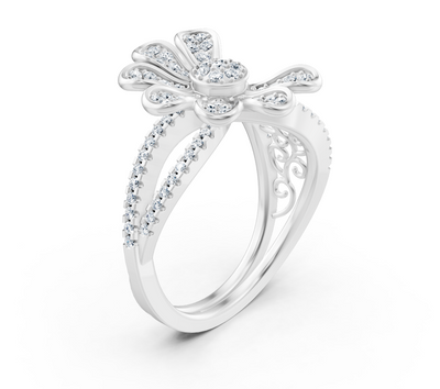 Weißgoldring mit floraler Diamantfassung