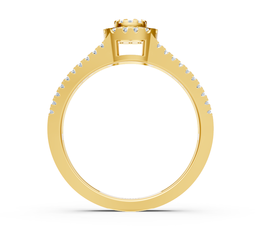 Yellow gold ring with diamond halo
