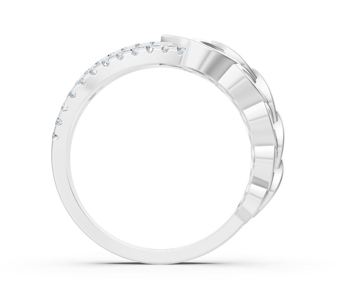 Weißgoldener Blattmuster-Ring mit laborgezüchteten Diamanten