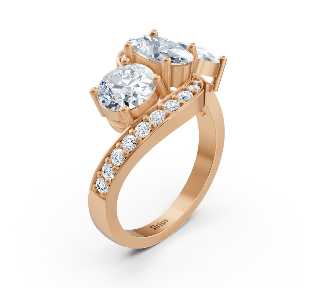 Dreistein-Ring Sirius mit Oval- und Runddiamanten in Roségold - hochwertiger Schmuck von Rosy Lab Diamonds