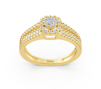 Yellow gold ring with diamond halo
