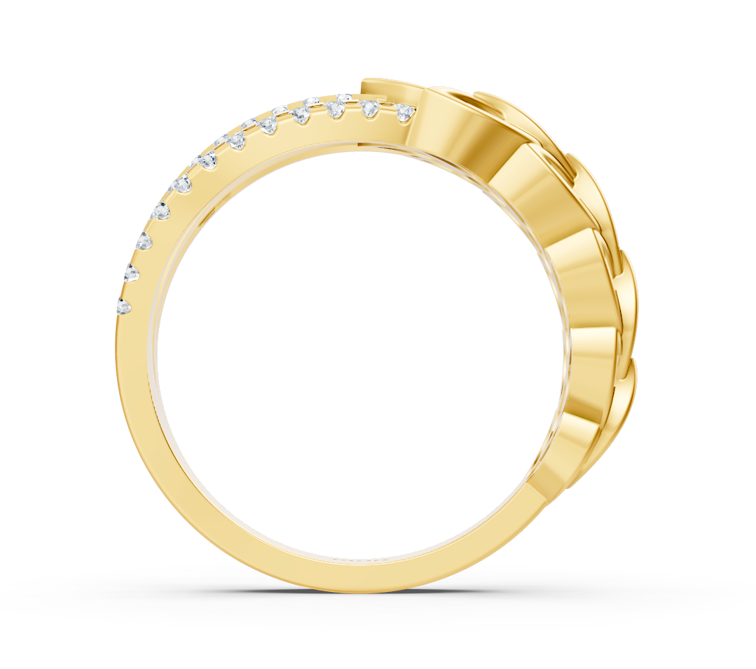 Yellow gold leaf pattern ring with lab-grown diamonds