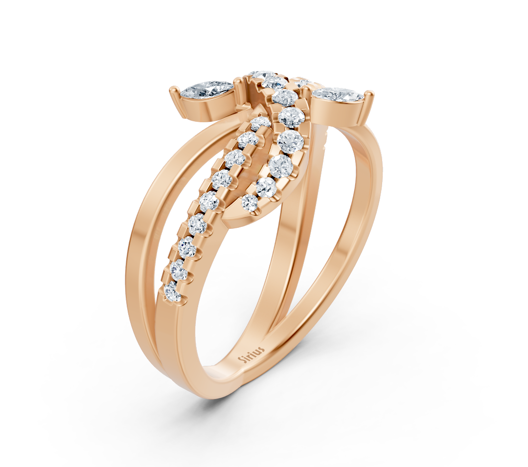 Rosy Lab Diamonds’tan göz alıcı markiz yuvarlak pırlanta sıralı Rose Altın yüzük - yüksek kaliteli Mücevher