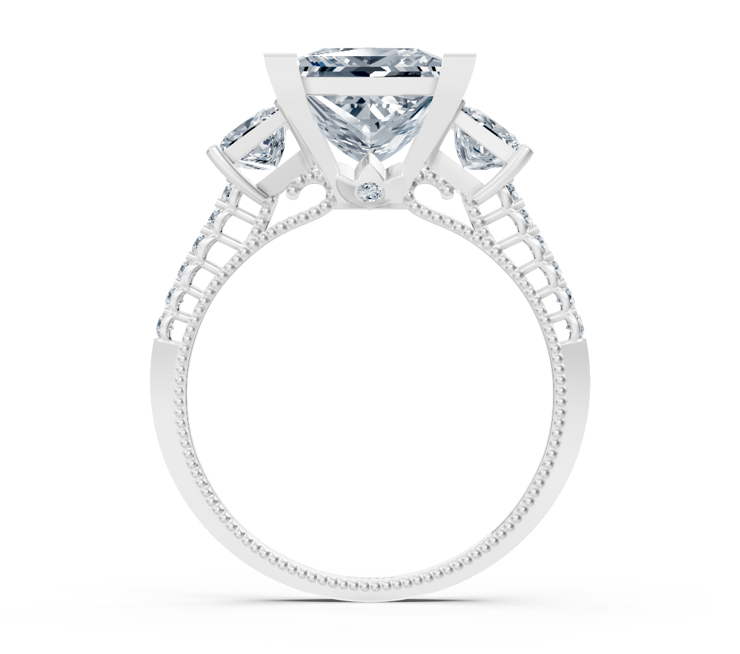 Elegant White Gold ring with princess-cut and round lab-grown Diamond - 2.70 ct - high-quality Jewelry by Rosy Lab Diamonds