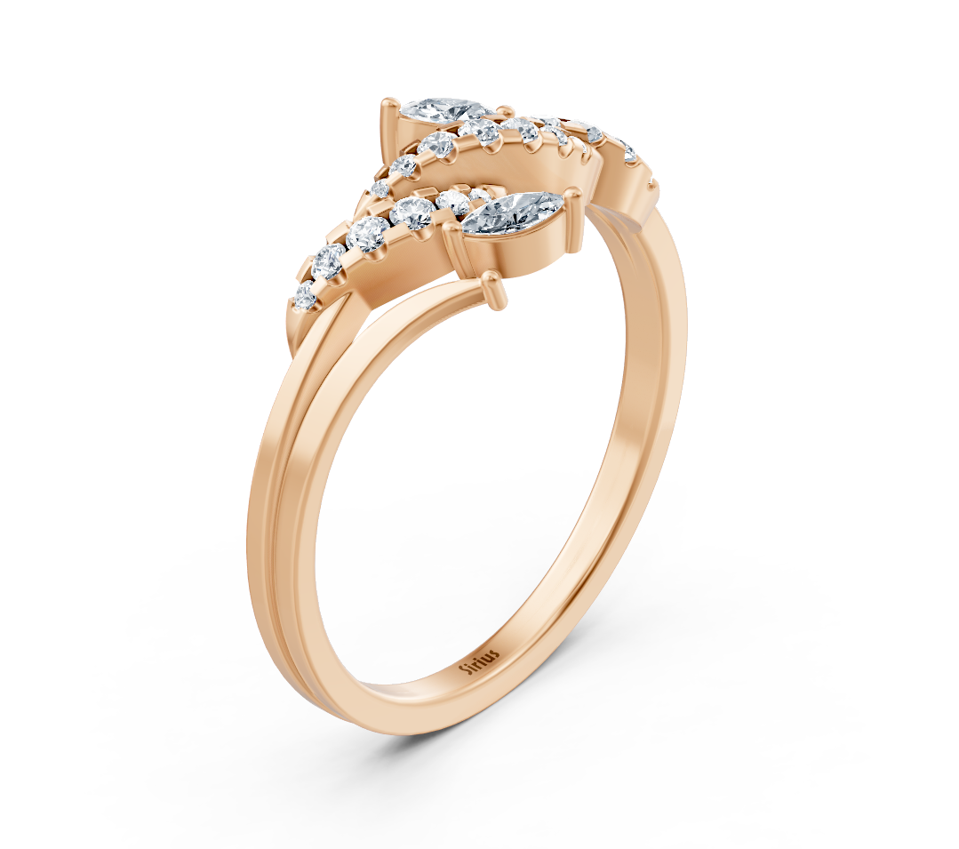 خاتم من الذهب الوردي مع ألماسات بقطع ماركيز ودائري - مجوهرات فاخرة من Rosy Lab Diamonds