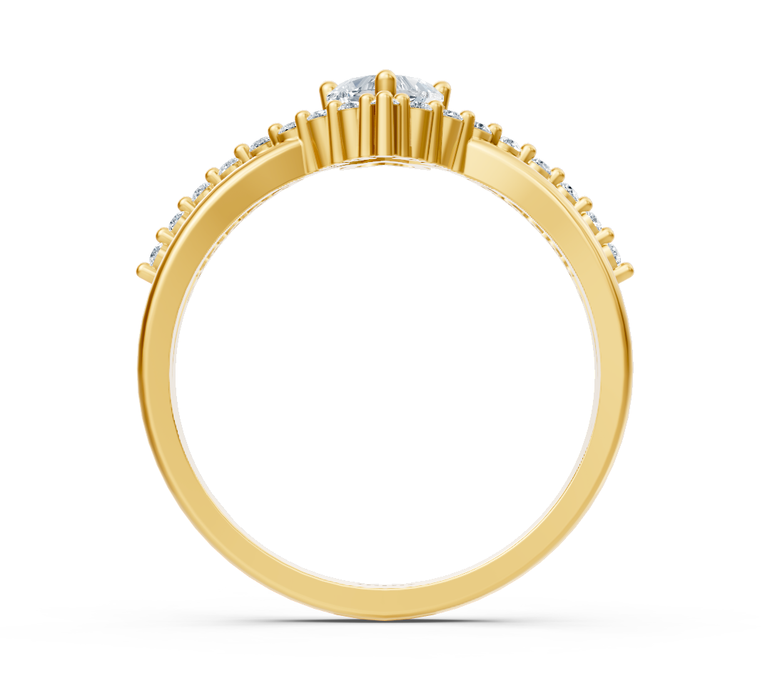 Yellow gold ring with heart diamond and pavé setting of lab diamonds