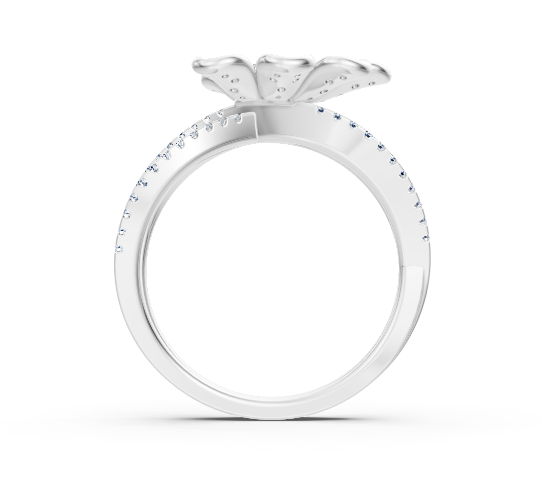 Weißgoldring mit floraler Diamantfassung