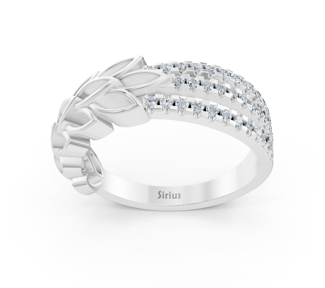 Weißgoldener Blattmuster-Ring mit laborgezüchteten Diamanten