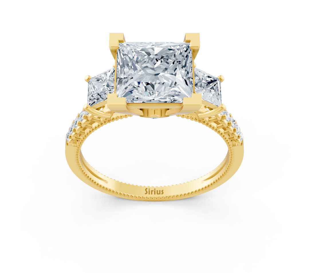 Eleganter Gelbgold-Ring mit Princess- und rundem laborgezüchtetem Diamant - 2,70 ct - hochwertiger Schmuck von Rosy Lab Diamonds