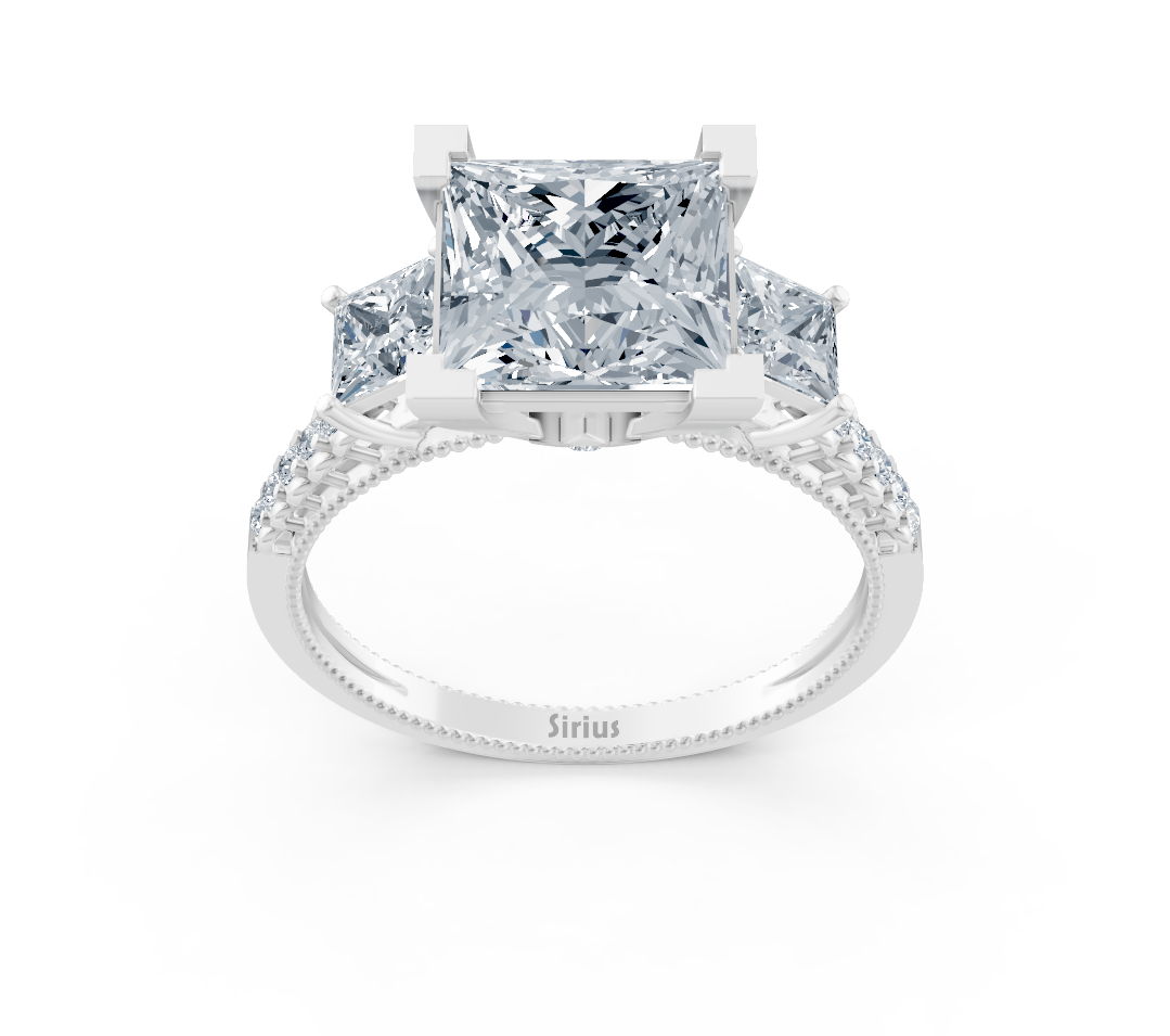 Elegant White Gold ring with princess-cut and round lab-grown Diamond - 2.70 ct - high-quality Jewelry by Rosy Lab Diamonds
