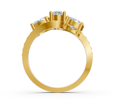 Dreistein-Ring Sirius mit Oval- und Runddiamanten in Gelbgold
