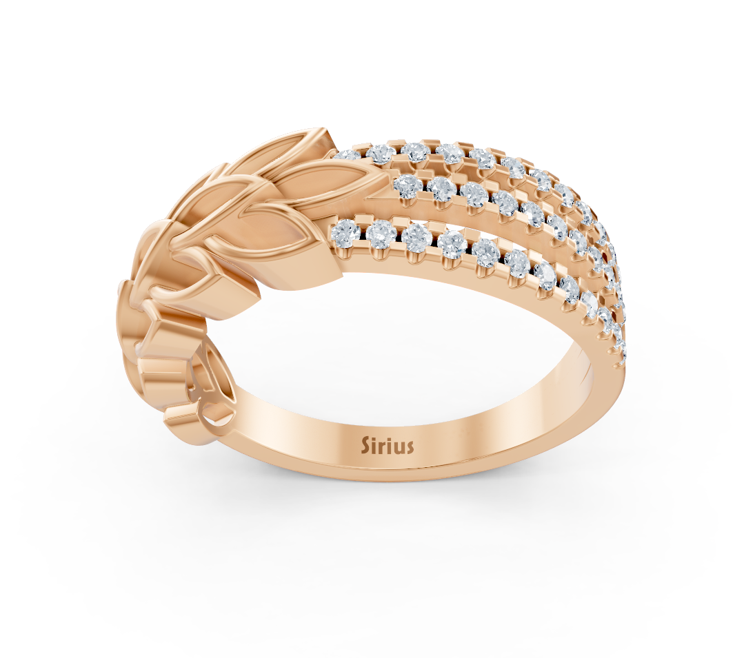 Roségoldener Blattmuster-Ring mit laborgezüchteten Diamanten - hochwertiger Schmuck von Rosy Lab Diamonds
