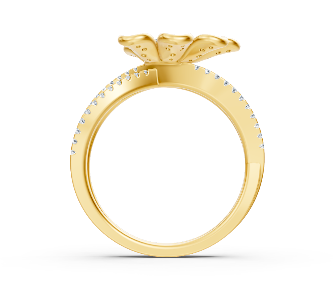 Yellow gold ring in flower shape with pavé setting