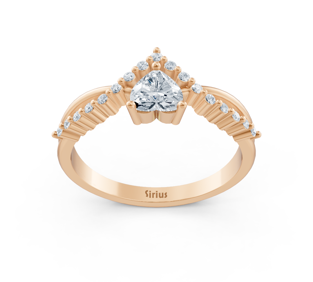 Bague en Or Rose avec diamant en forme de cœur et sertissage pavé en diamants de laboratoire – Bijoux haut de gamme de Rosy Lab Diamonds