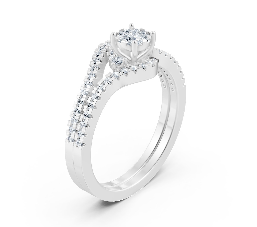 Weißgold Solitärring mit Pavé-Diamanten