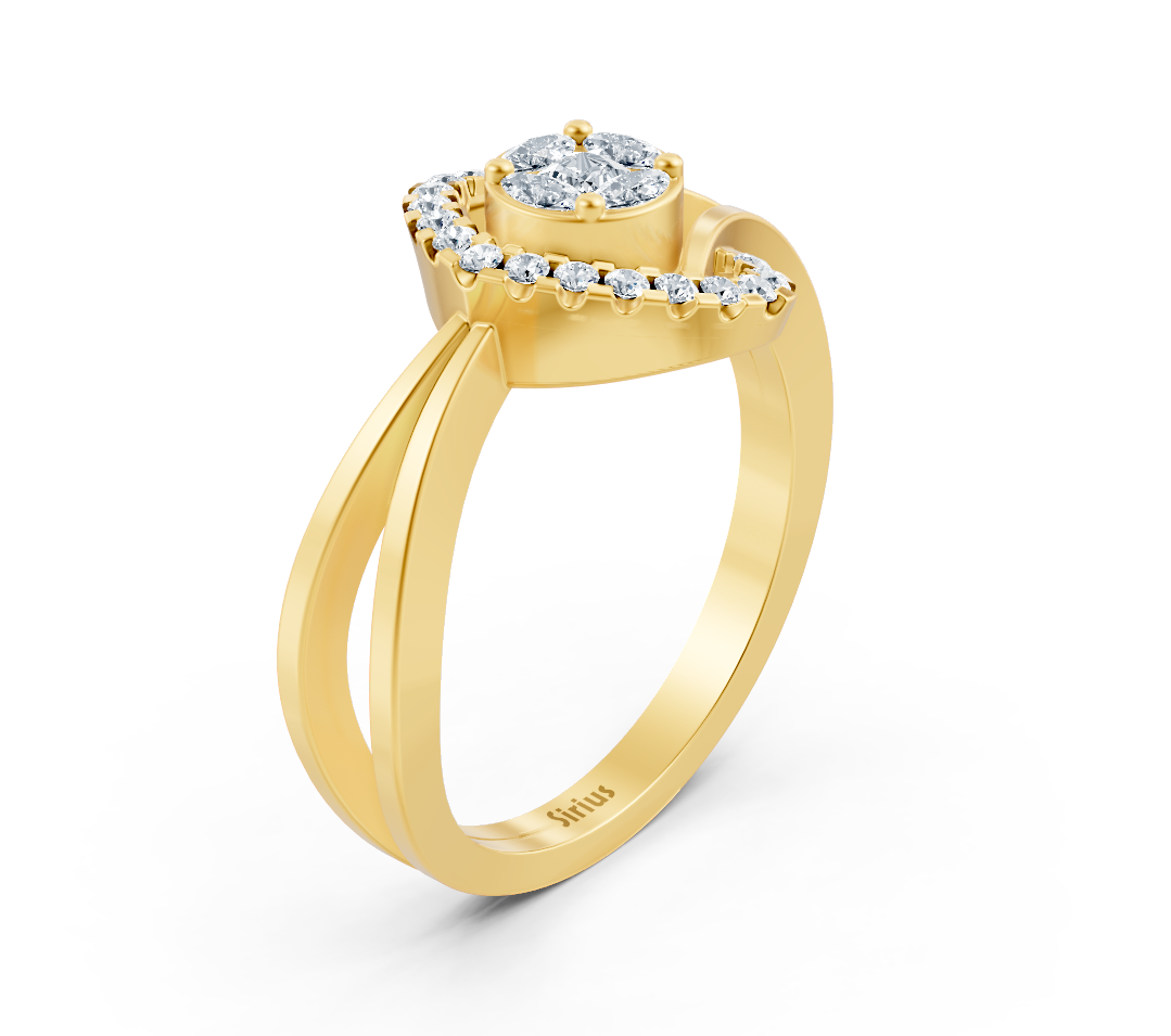 Elegant engagement ring made of yellow gold with lab-grown diamonds