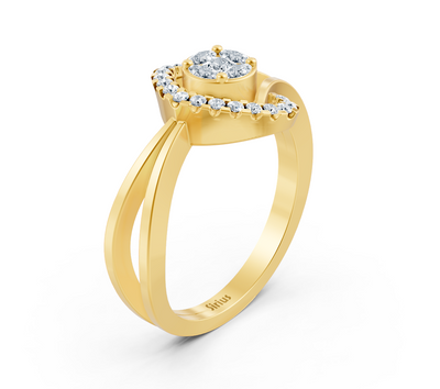 Elegant engagement ring made of yellow gold with lab-grown diamonds