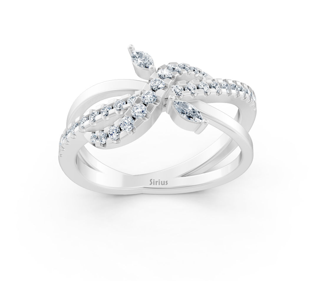 Weißgold-Ring mit elegant geschwungener Marquise-Rund-Diamantlinie