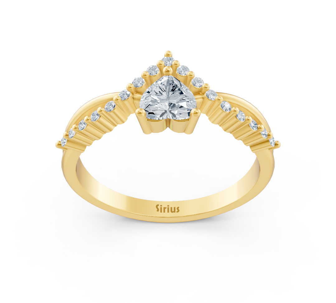Yellow gold ring with heart diamond and pavé setting of lab diamonds