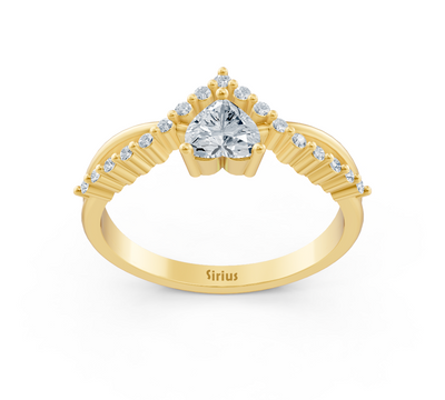 Yellow gold ring with heart diamond and pavé setting of lab diamonds
