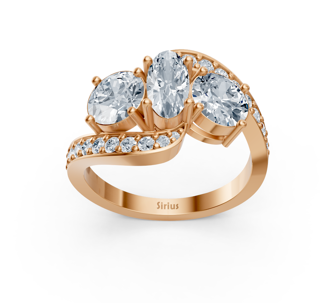 Dreistein-Ring Sirius mit Oval- und Runddiamanten in Roségold - hochwertiger Schmuck von Rosy Lab Diamonds