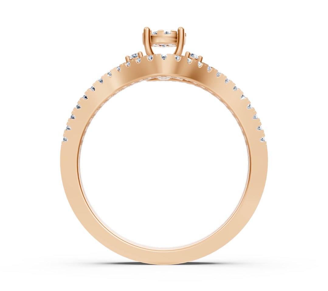 Rose gold solitaire ring with pavé diamonds