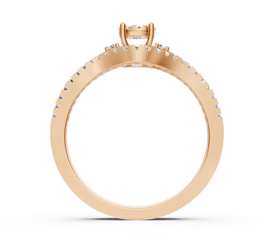 Rose gold solitaire ring with pavé diamonds
