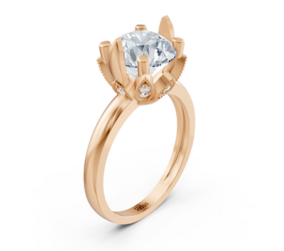 Crown engagement ring made of rose gold with round lab diamond