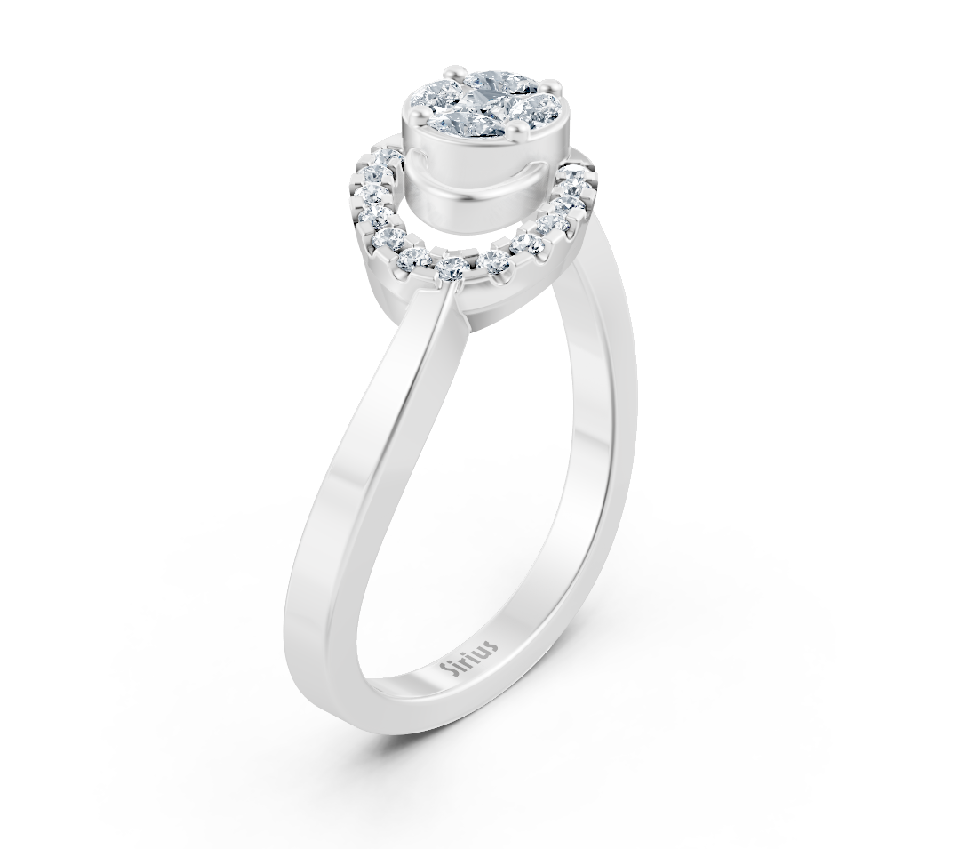 Weißgold-Cluster-Ring mit Marquise-, Princess- und Runddiamanten