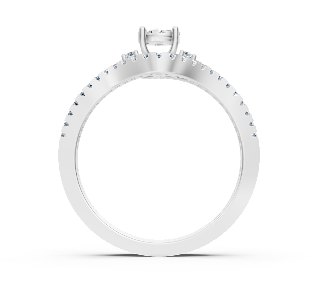 Weißgold Solitärring mit Pavé-Diamanten