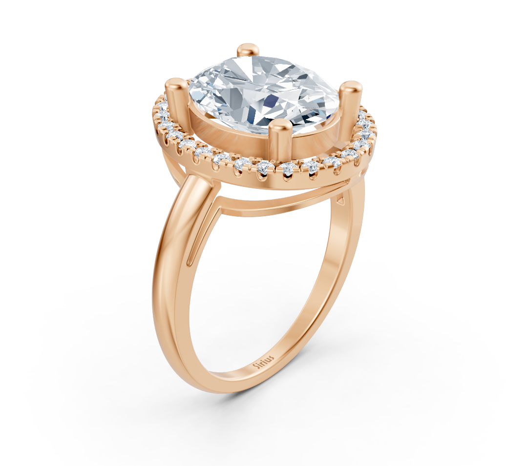 Élégante bague halo ovale ornée de diamants de laboratoire en Or Rose 14 carats – Bijoux haut de gamme de Rosy Lab Diamonds