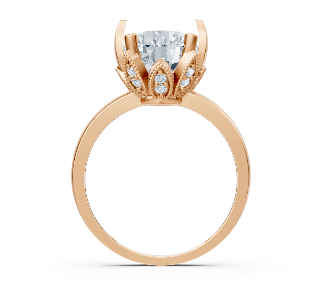 Bague de fiançailles couronne en Or Rose avec diamant de laboratoire rond – Bijoux haut de gamme de Rosy Lab Diamonds