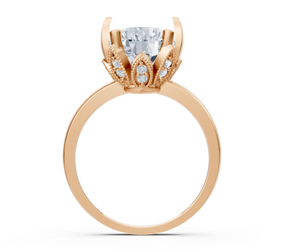 Crown engagement ring made of rose gold with round lab diamond