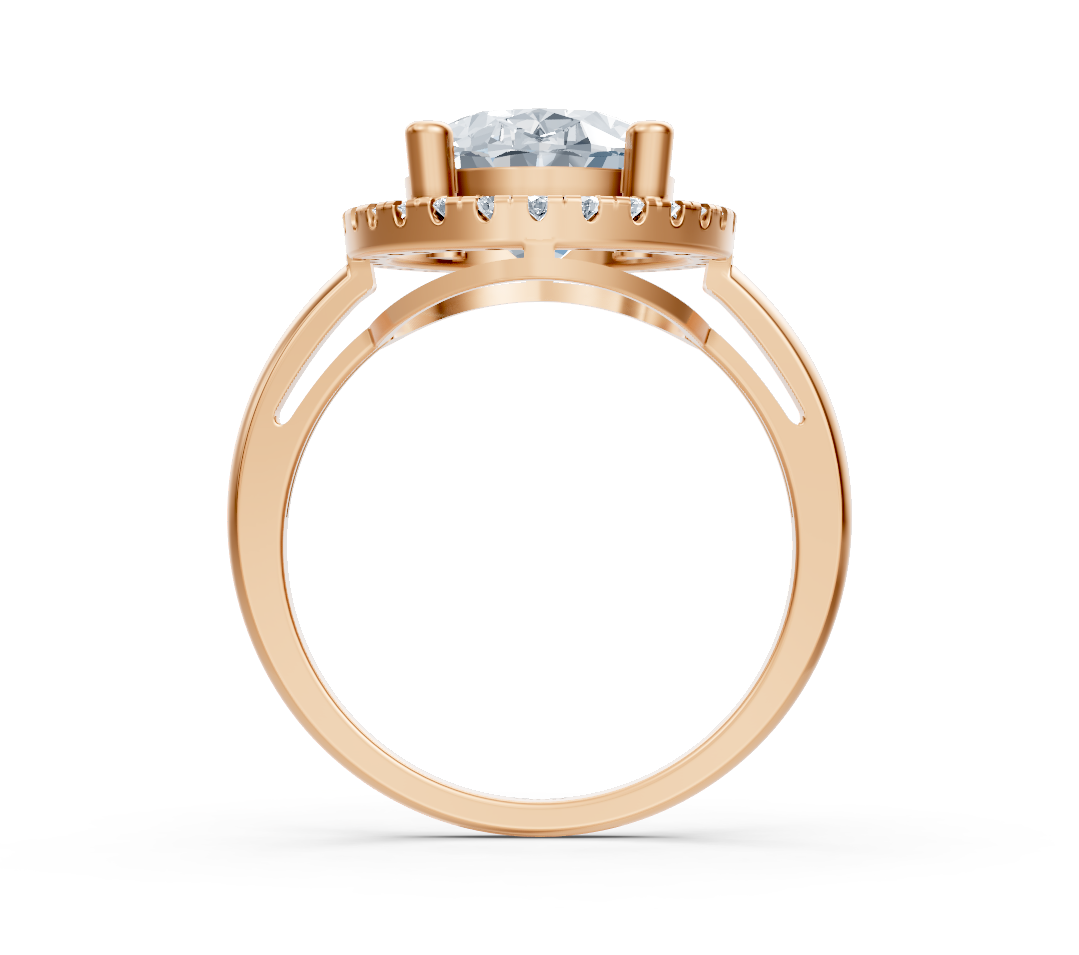 Élégante bague halo ovale ornée de diamants de laboratoire en Or Rose 14 carats – Bijoux haut de gamme de Rosy Lab Diamonds